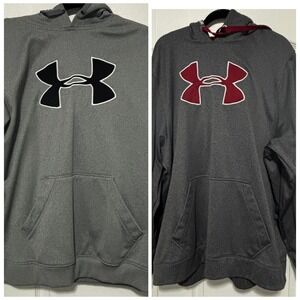 Under Armour Mens 2XL Hoodie Lot of 2 Gray Fleece Sweatshirt Big Logo Relaxed